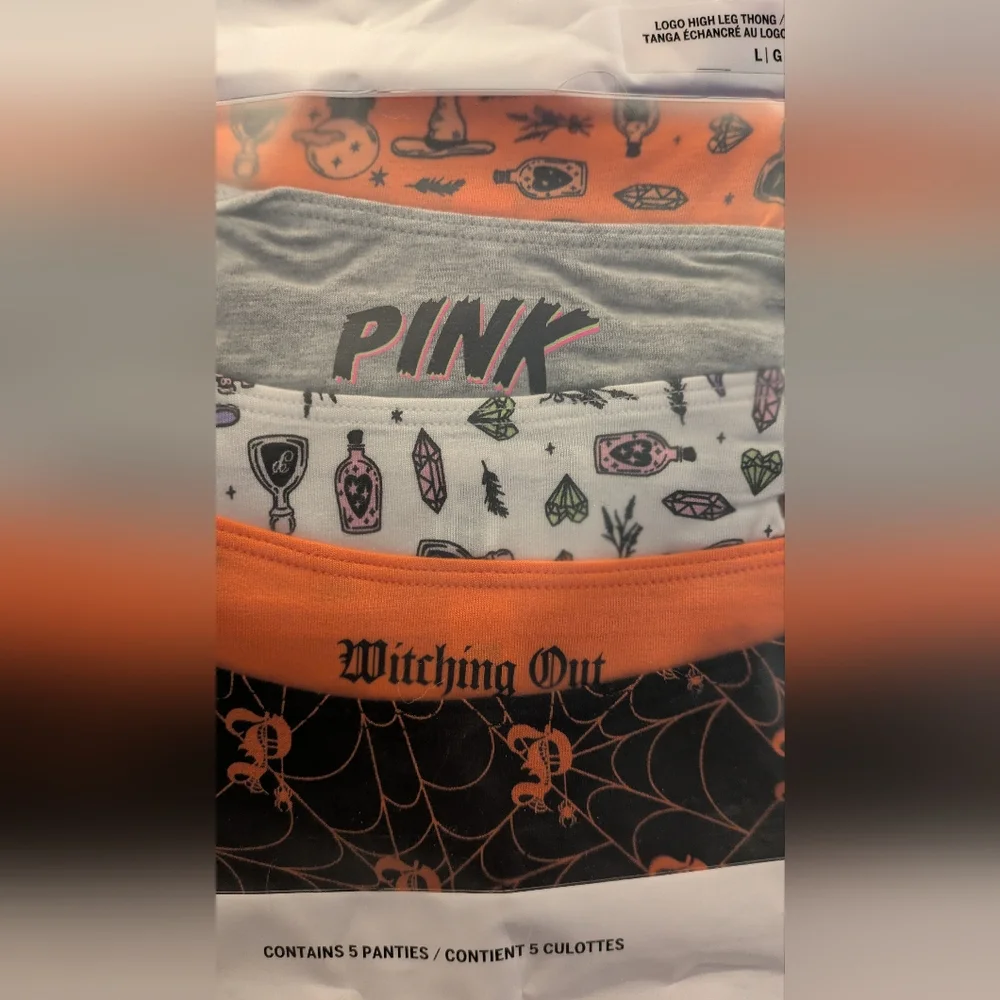 PINK Victoria's Secret Halloween Thong 5pack- Orange, Gray, Black - Picture 6 of 6